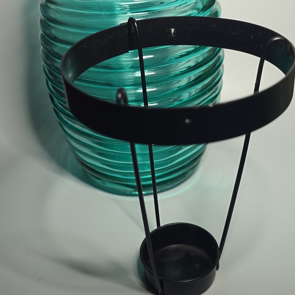 Hobby Lobby Ribbed Glass Candle Holder. Teal - Picture 4 of 4